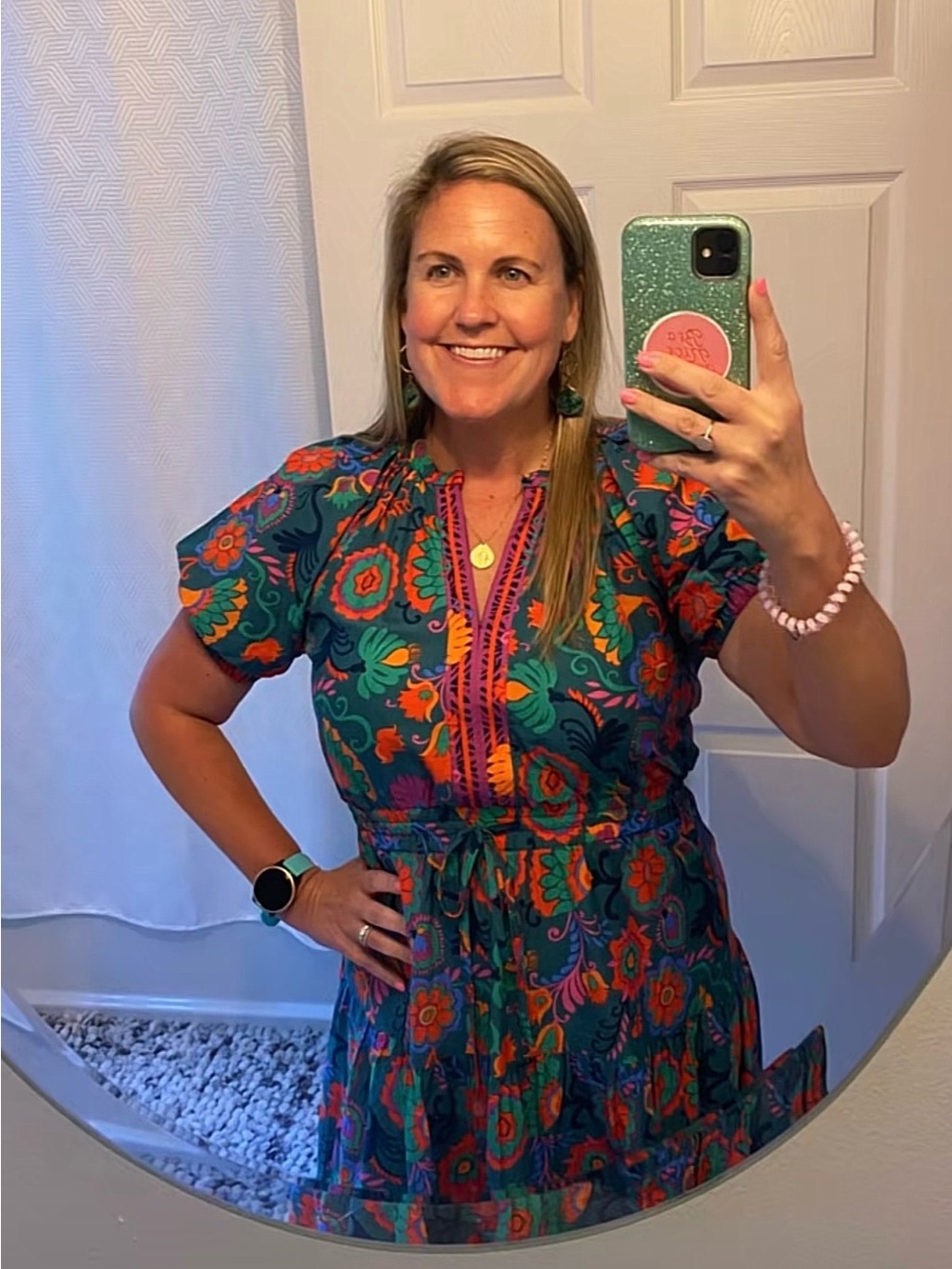 Pinch Never Wear Teal Floral Maxi Dress with Orange & Pink Accents